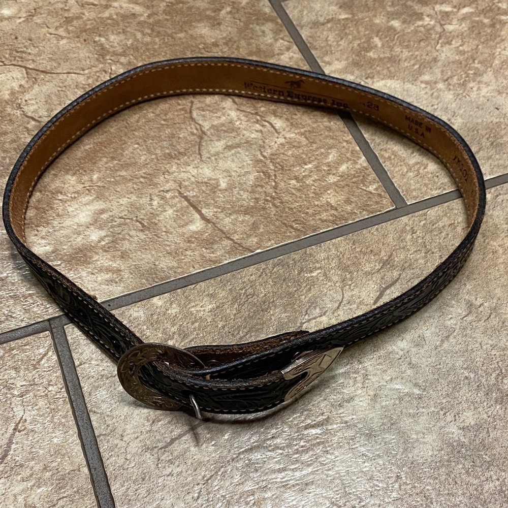 Kid’s Black Leather Western Belt-28” Country Cowboy